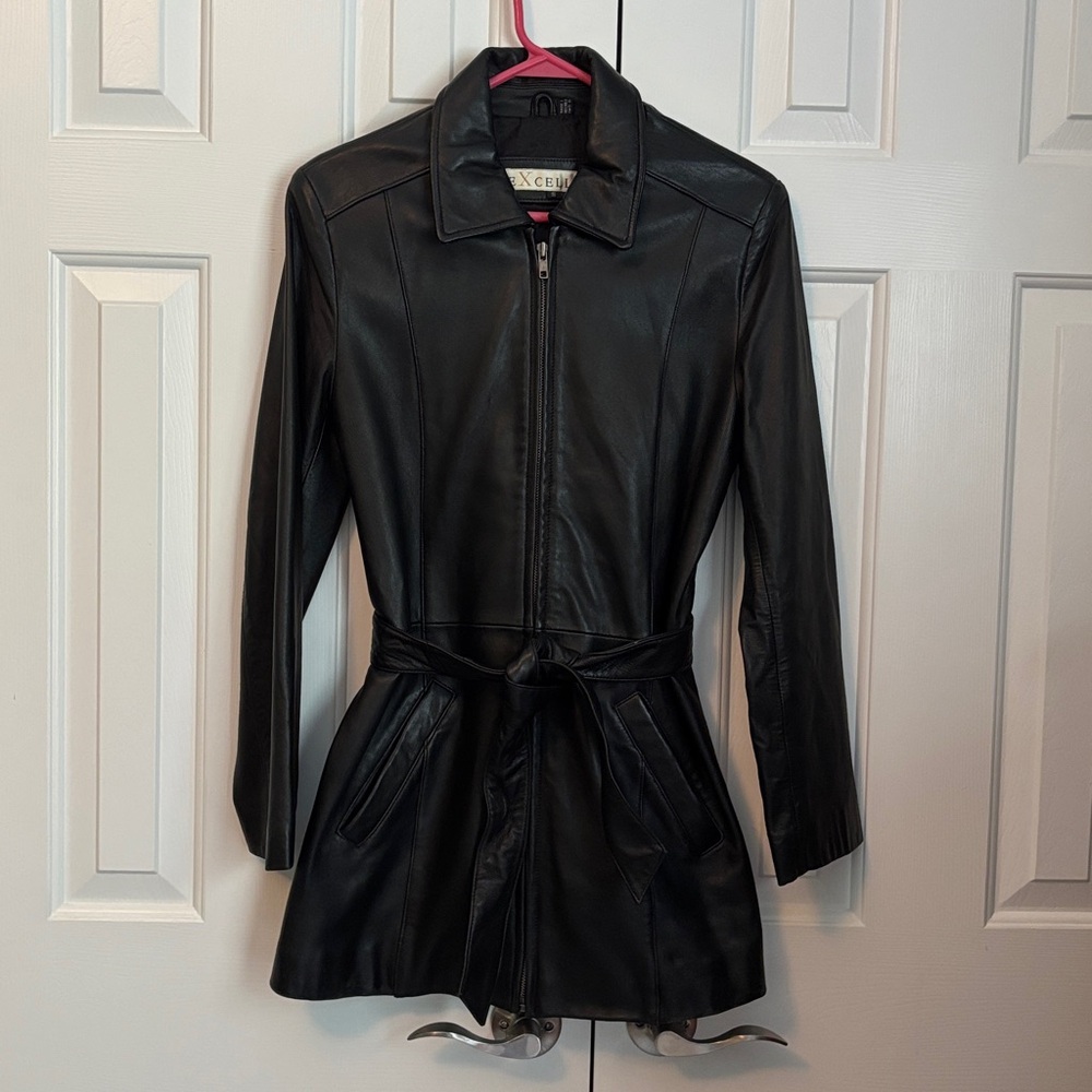 Excelled Soft Vintage Black Leather Jacket with Belt Small